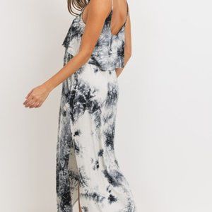 Women's black & white tie dye rayon Maternity & Nursing tank Maxi Dress with sid